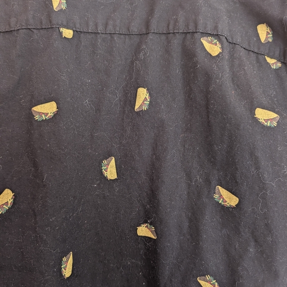 Black Short Sleeve Button-Up Shirt with Yellow Taco Print - Picture 4 of 4